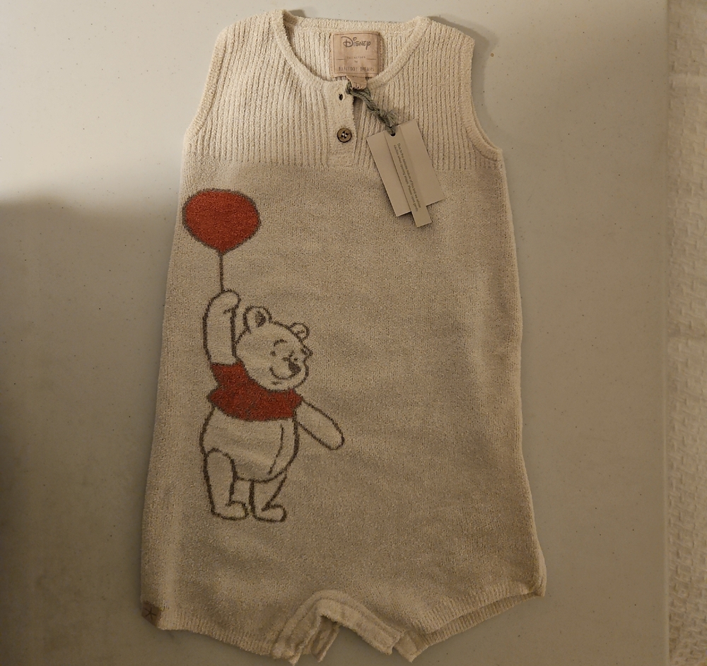 Disney Cream Terry Knit Romper with Red Balloon Accent